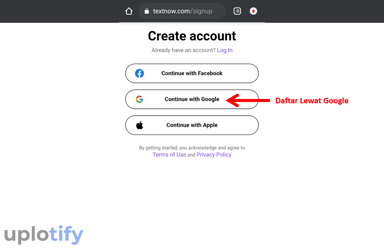 Daftar Akun Lewat Google di Textnow