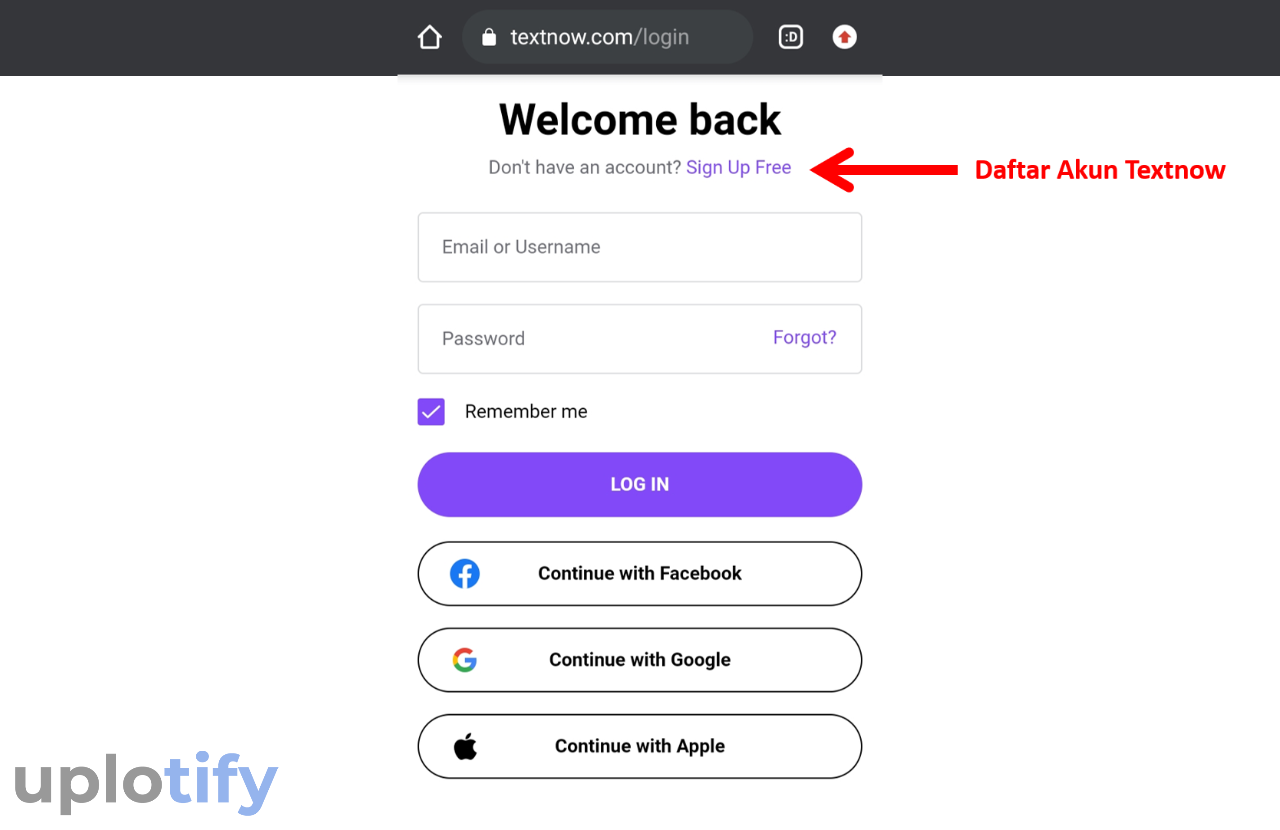 Buat Akun TextNow