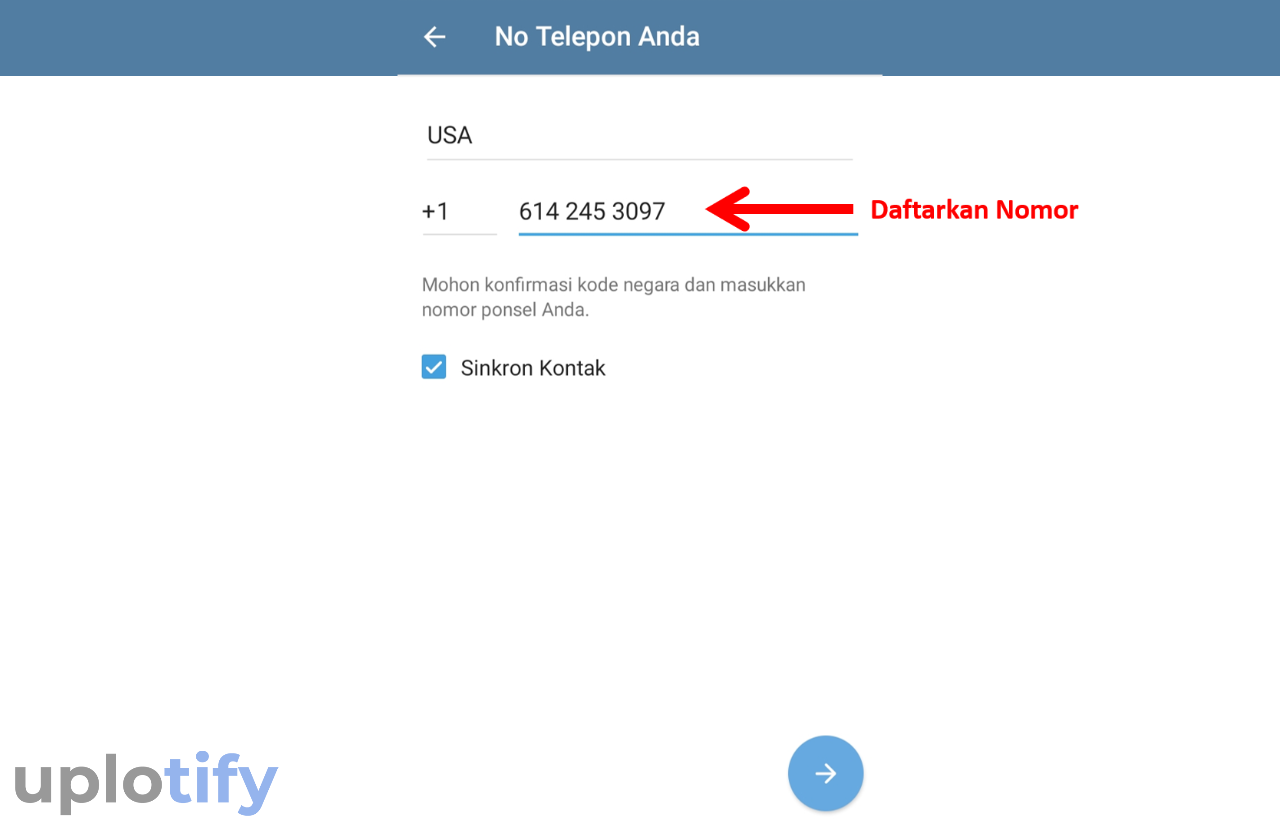 Masukkan Nomor ke Telegram