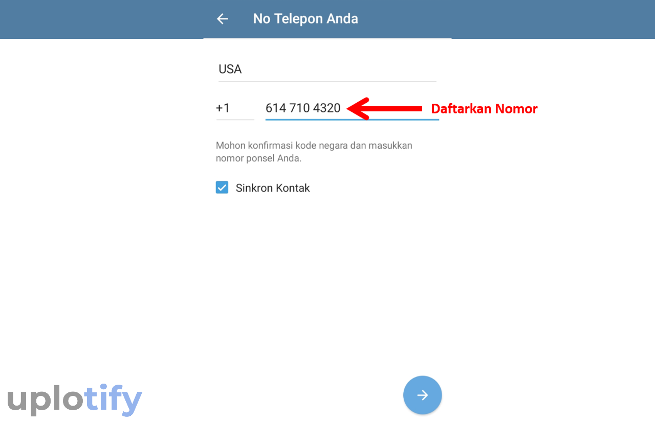 Masukkan Nomor ke Telegram