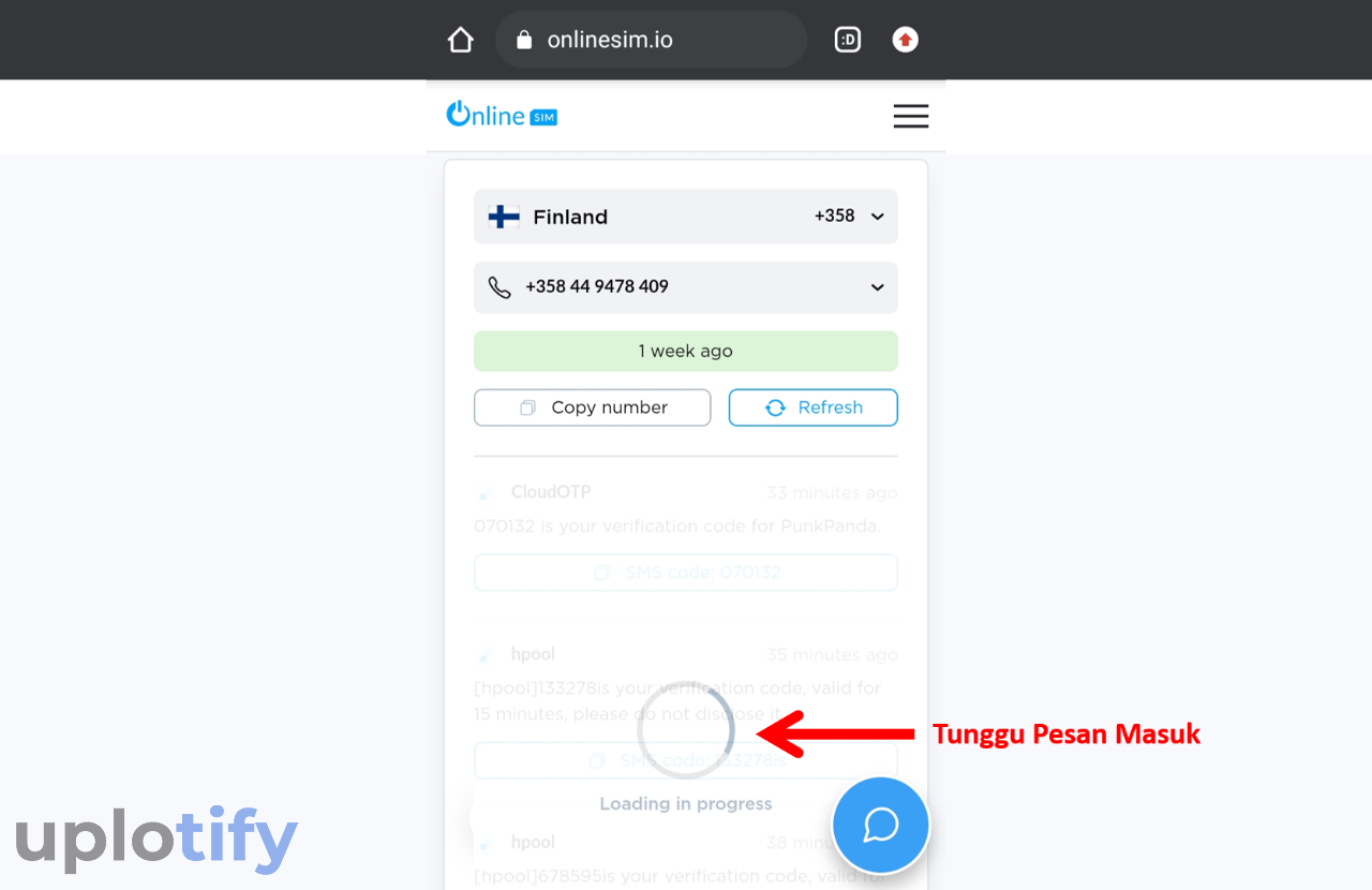 Menunggu Kode Verifikasi di OnlineSIM