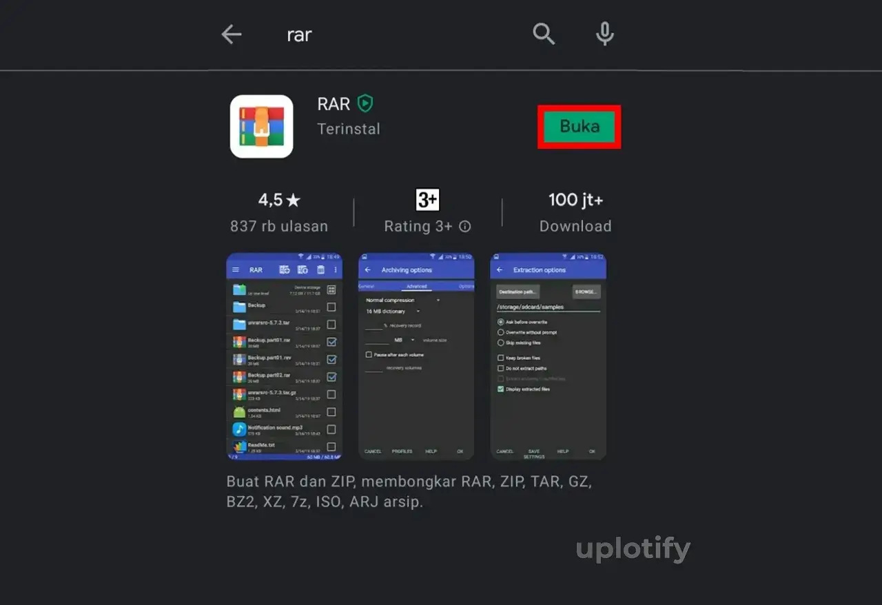 Jalankan Aplikasi RAR Android