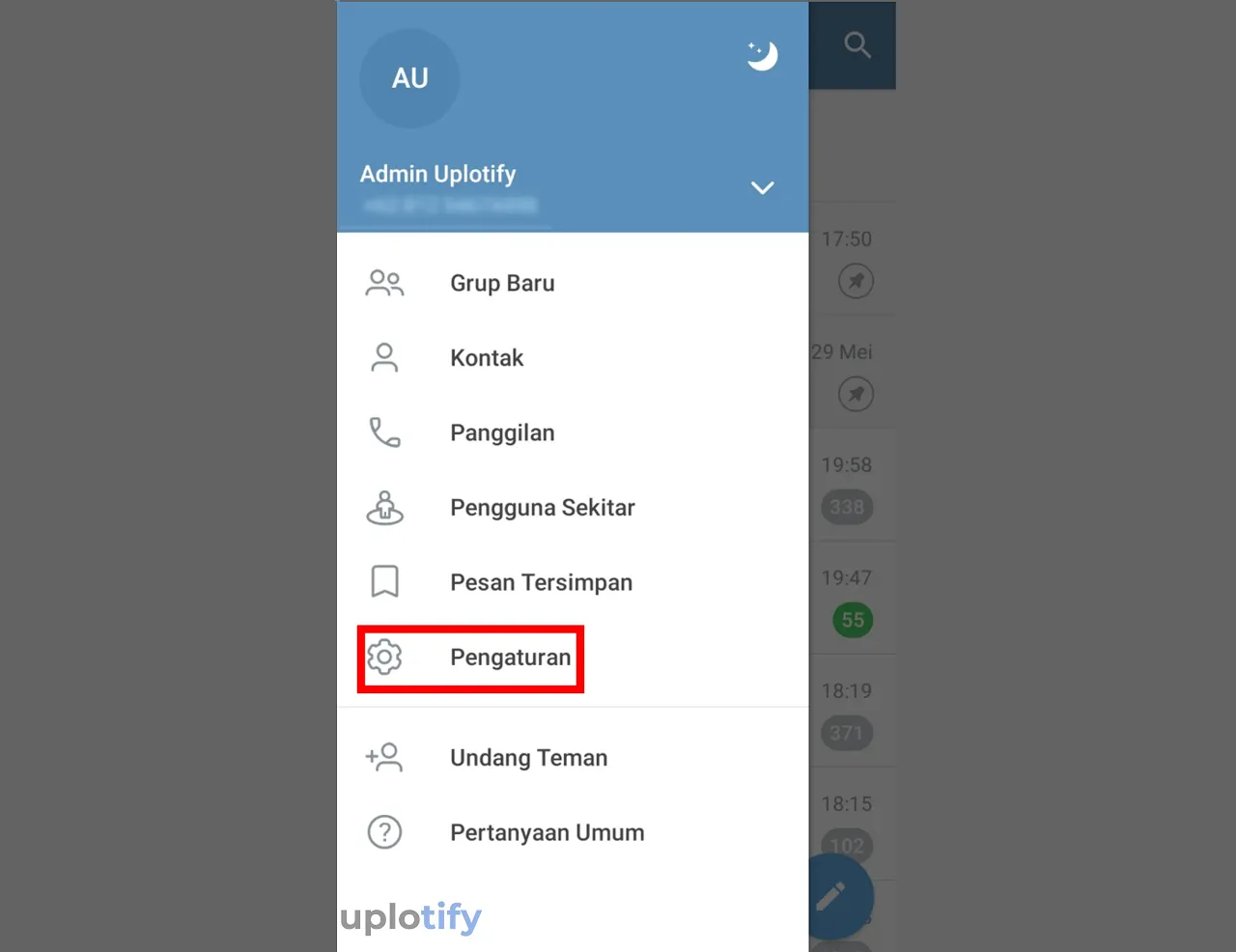 Pilih Menu Pengaturan Telegram