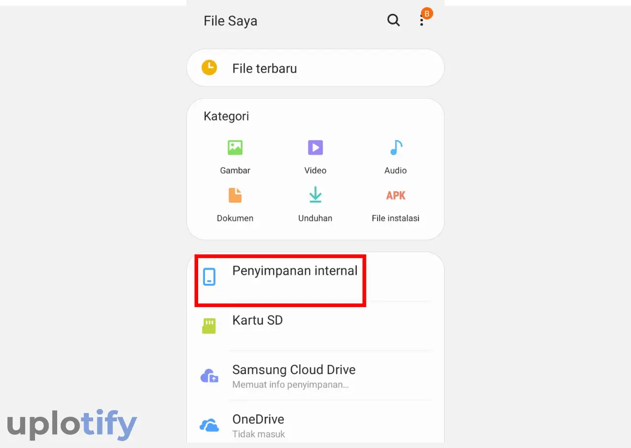 Pilih Penyimpanan Internal