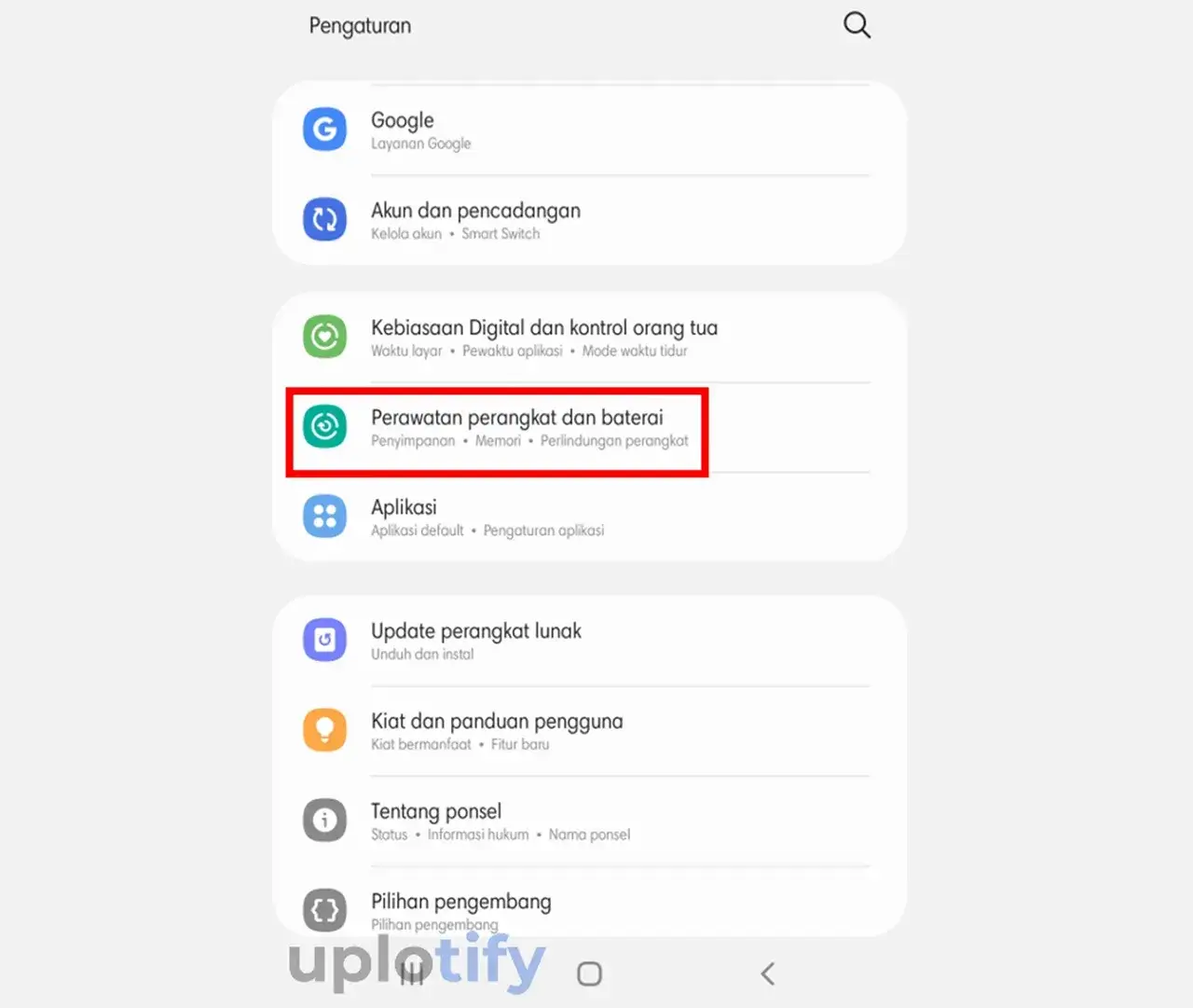 Pilih Pengaturan Perawatan Perangkat dan Baterai