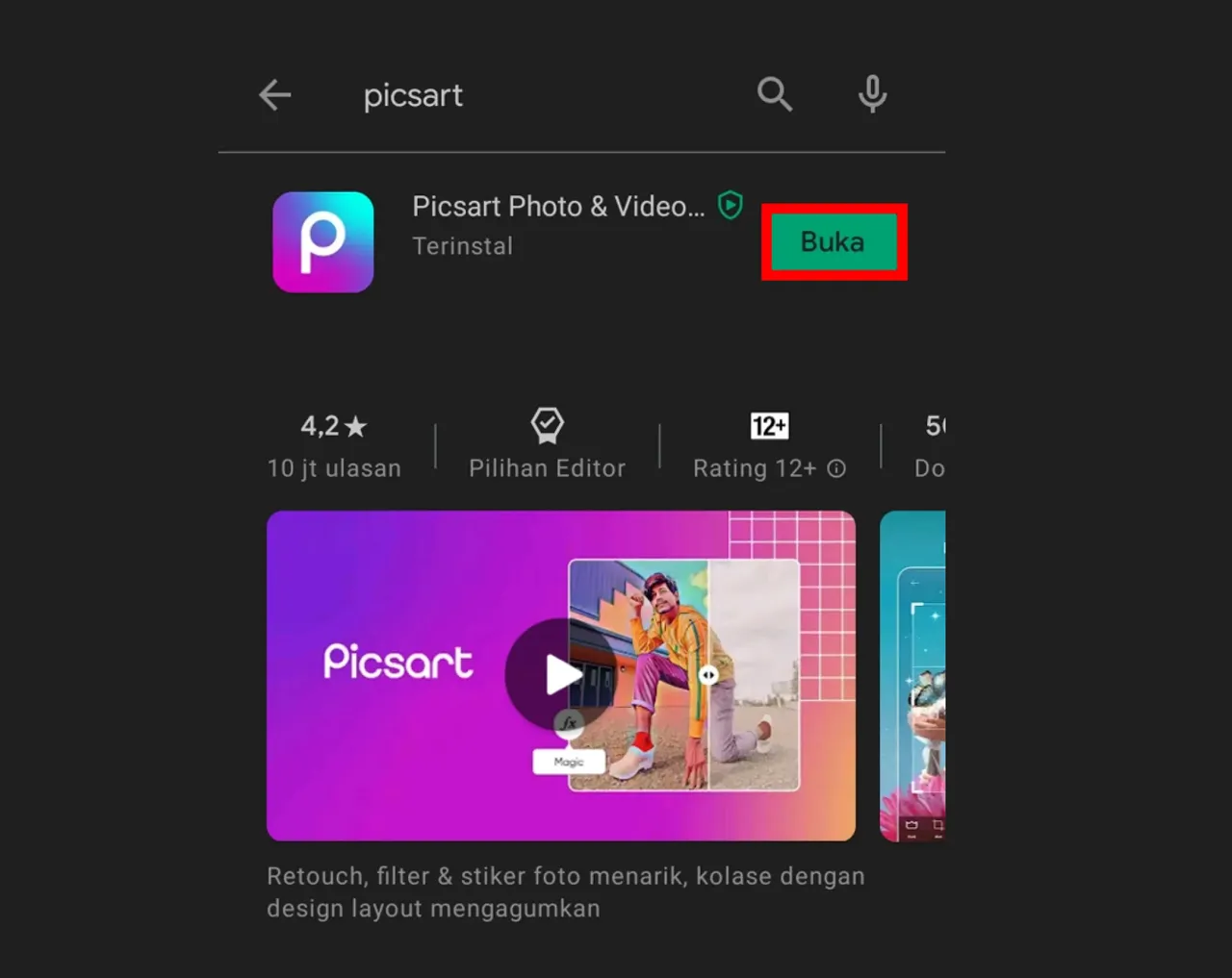 jalankan aplikasi PicsArt