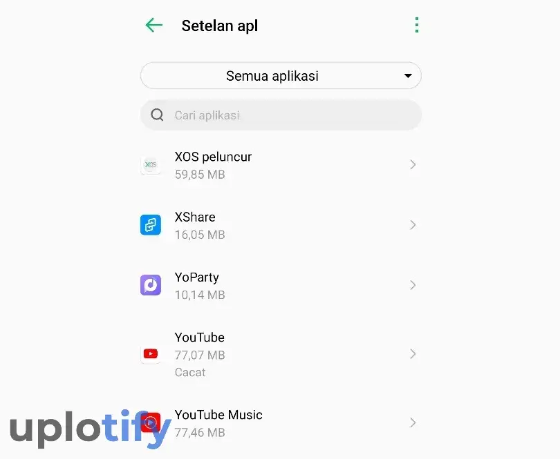 Buka Aplikasi YouTube di Settings HP