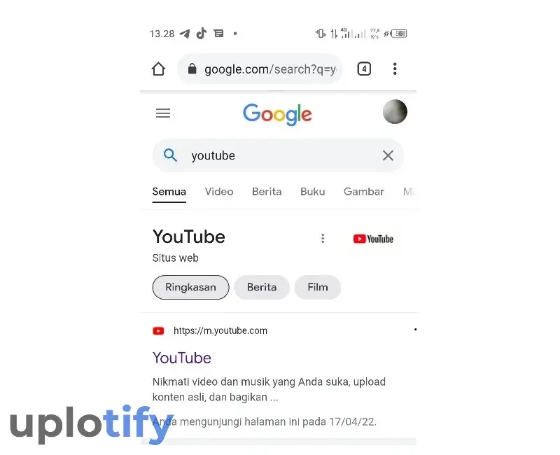 Contoh Situs Youtube di HP Android