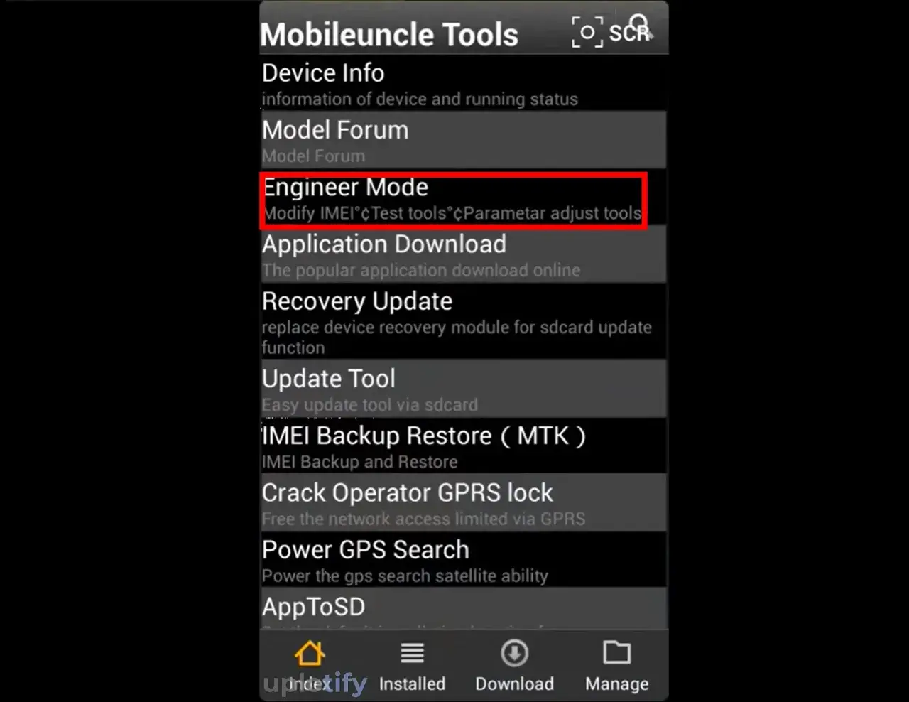 Jalankan Engineer Mode di MobileUncle Tool