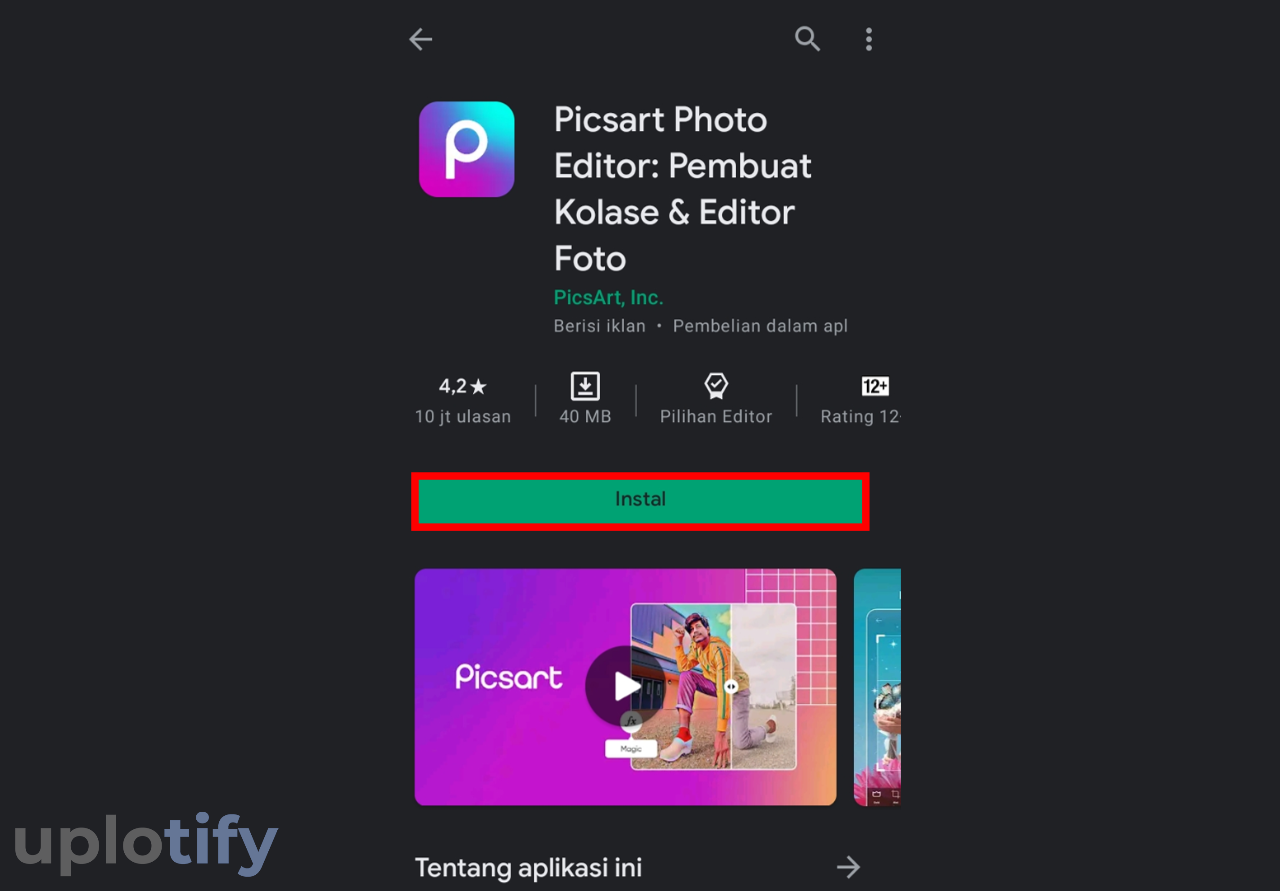 Pasang Aplikasi PicsArt