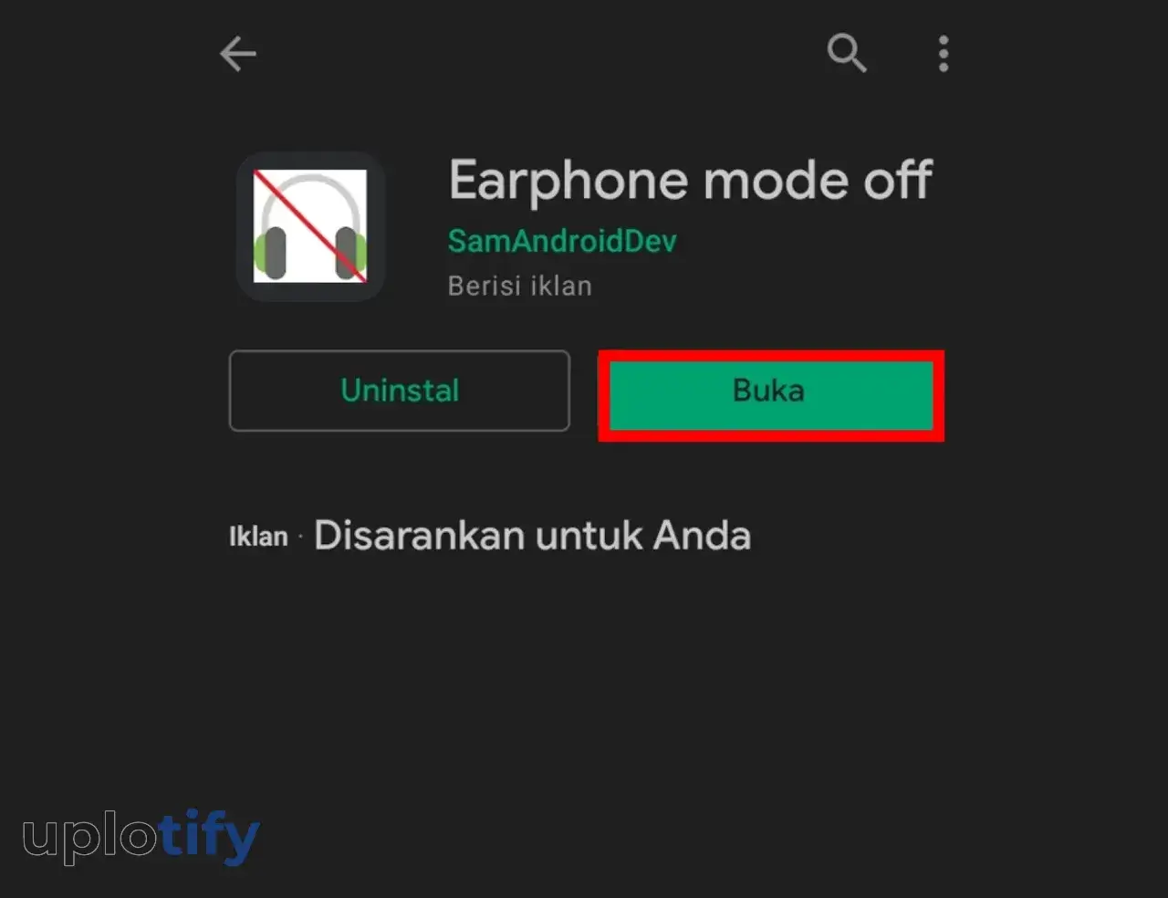 Jalankan Earphone Mode OFF