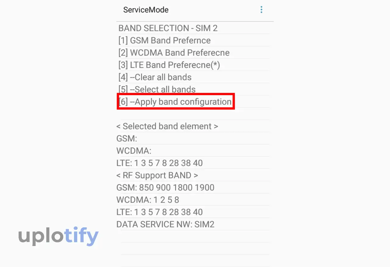 Pilih Apply Band Configuration