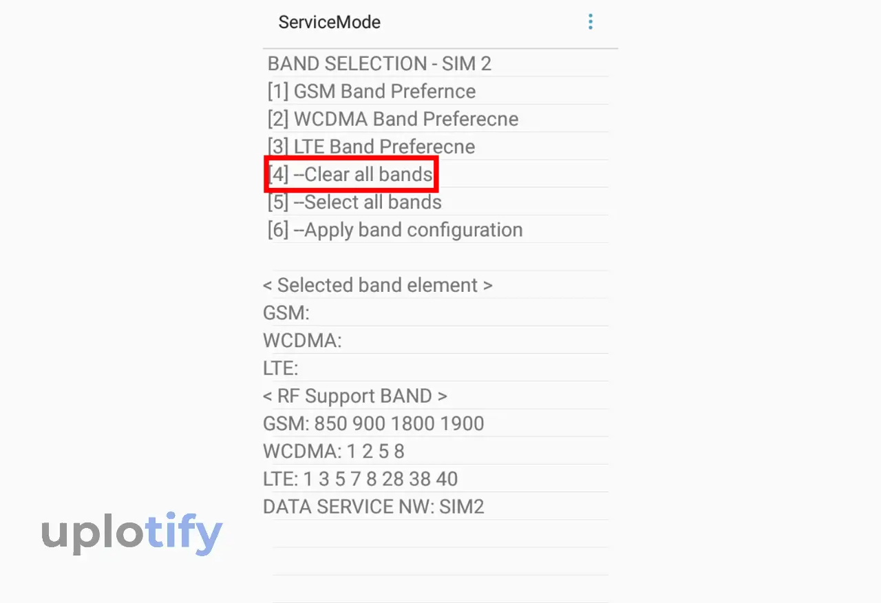 Pilih Clear All Bands