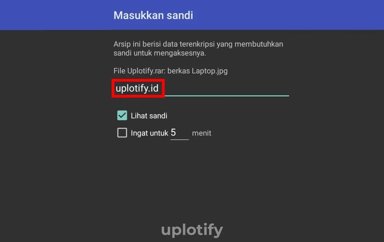 Input Kata Sandi RAR Android