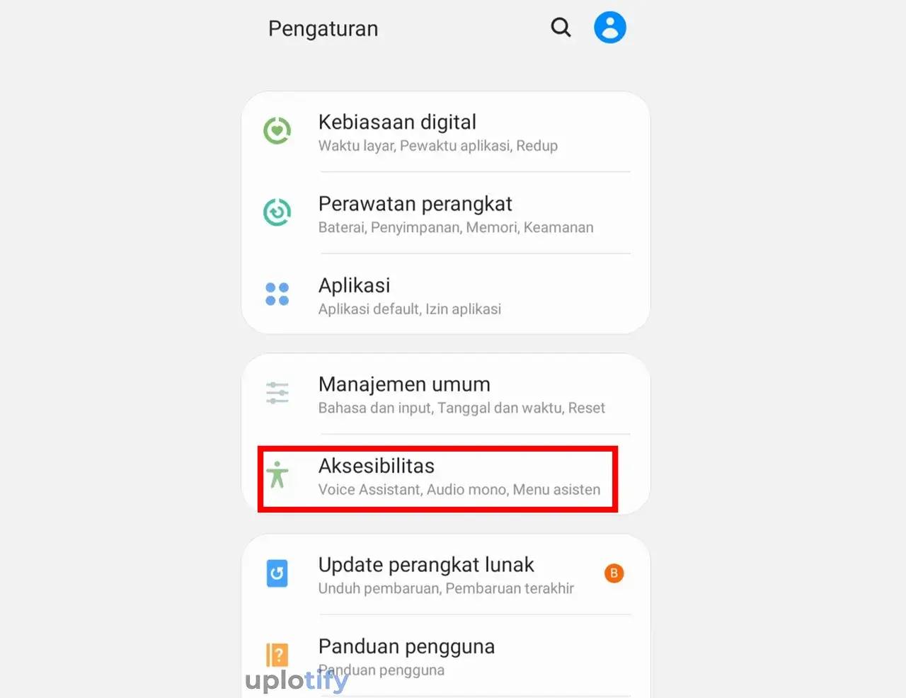 Jalankan Pengaturan Aksesibilitas Android