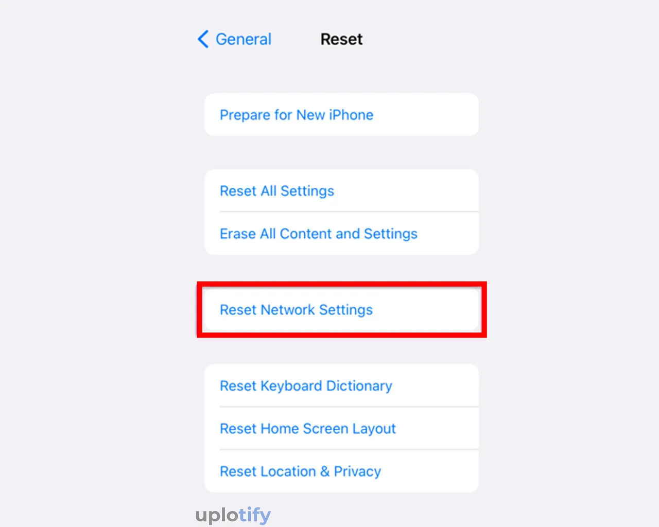 Ketuk Menu Reset Network Settings