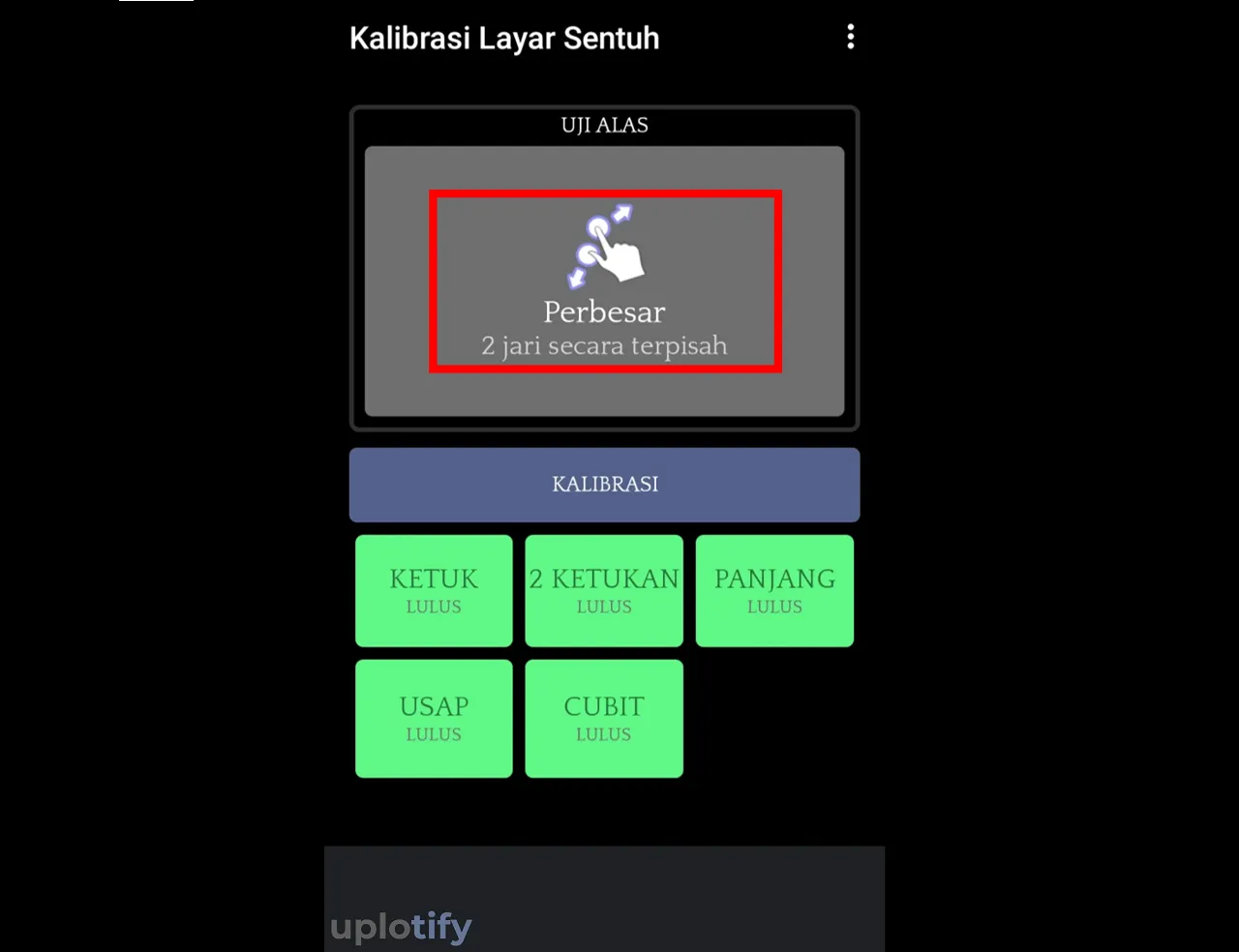 Perbesar Layar di Kolom Uji Alas