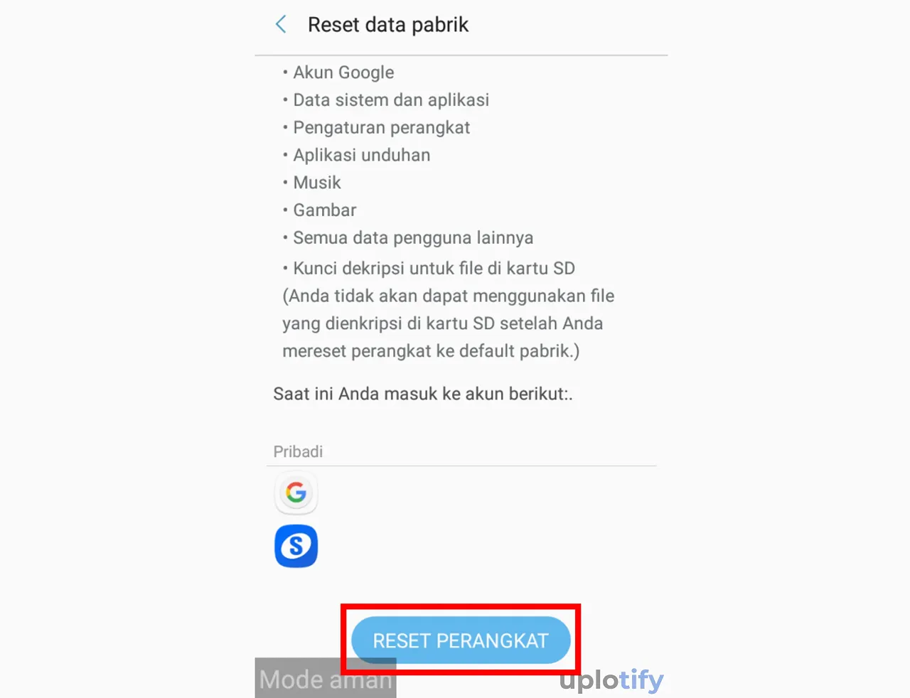 Pilih Reset Sekarang