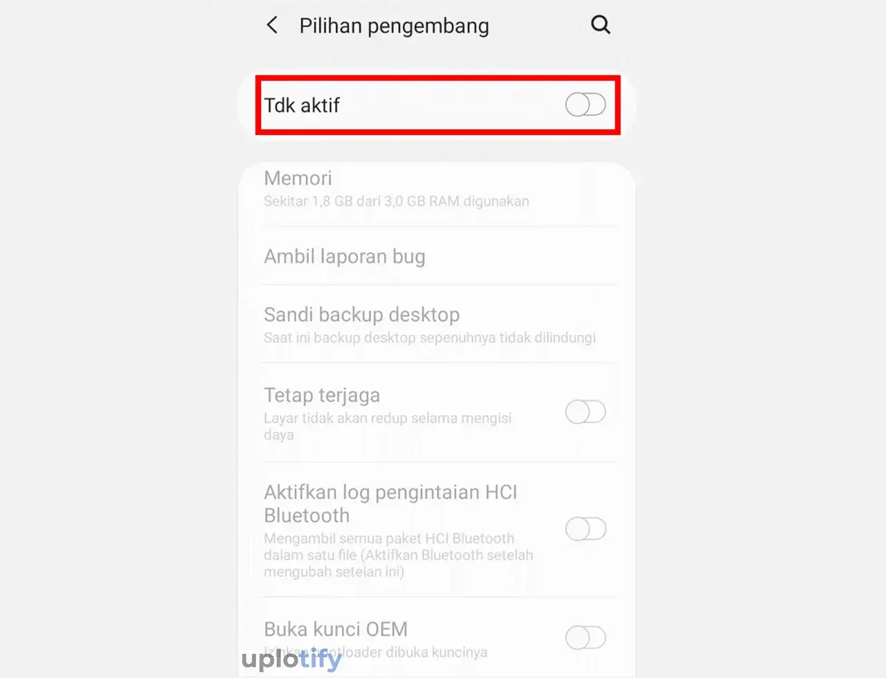 Matikan Opsi Pilihan Pengembang