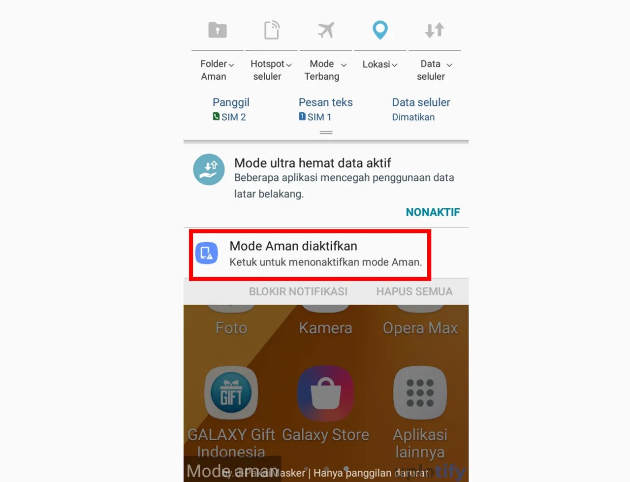 Pilih Notifikasi Safe Mode