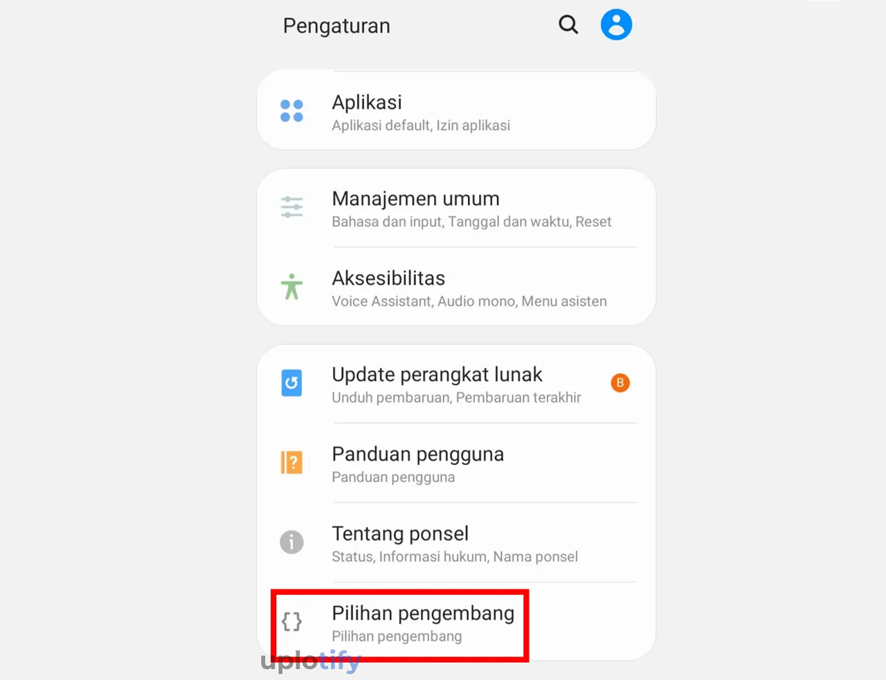 Pilih Menu Pilihan Pengembang