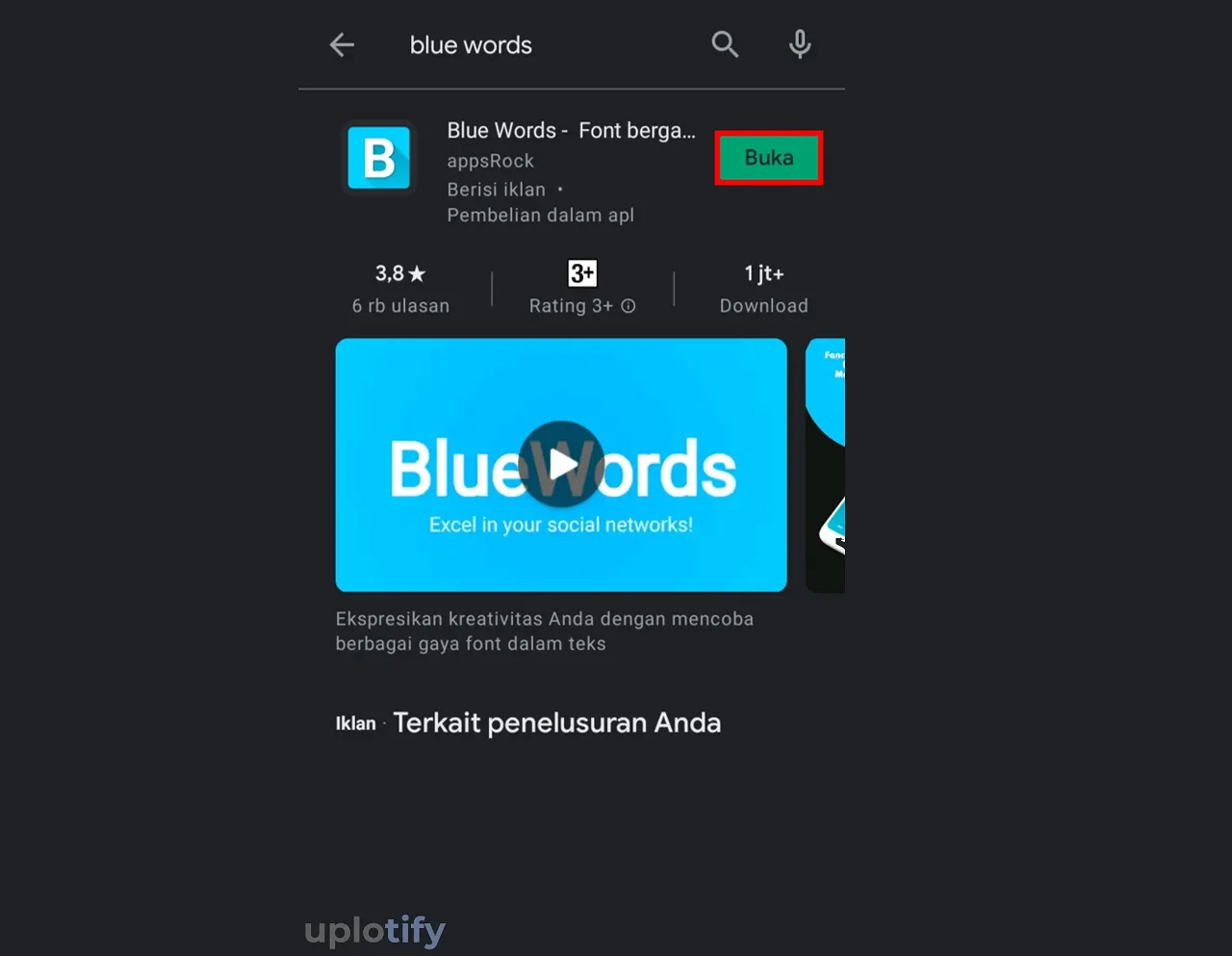 Pasang Aplikasi Blue Words