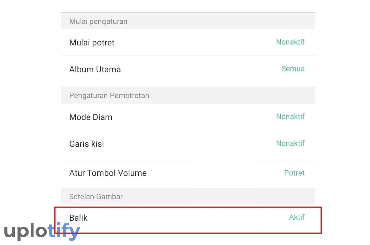 Pengaturan Balik Kamera HP Android