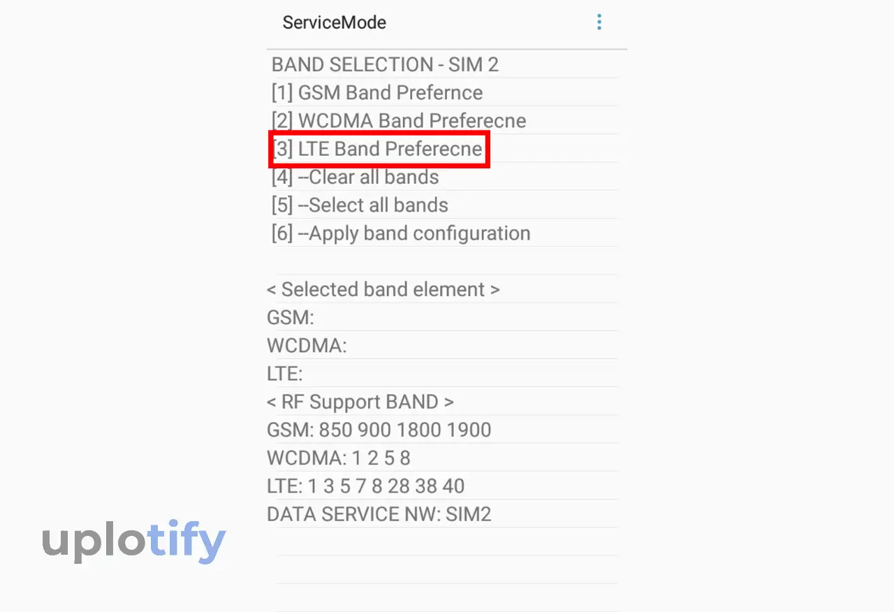 Pilih LTE Band Preference