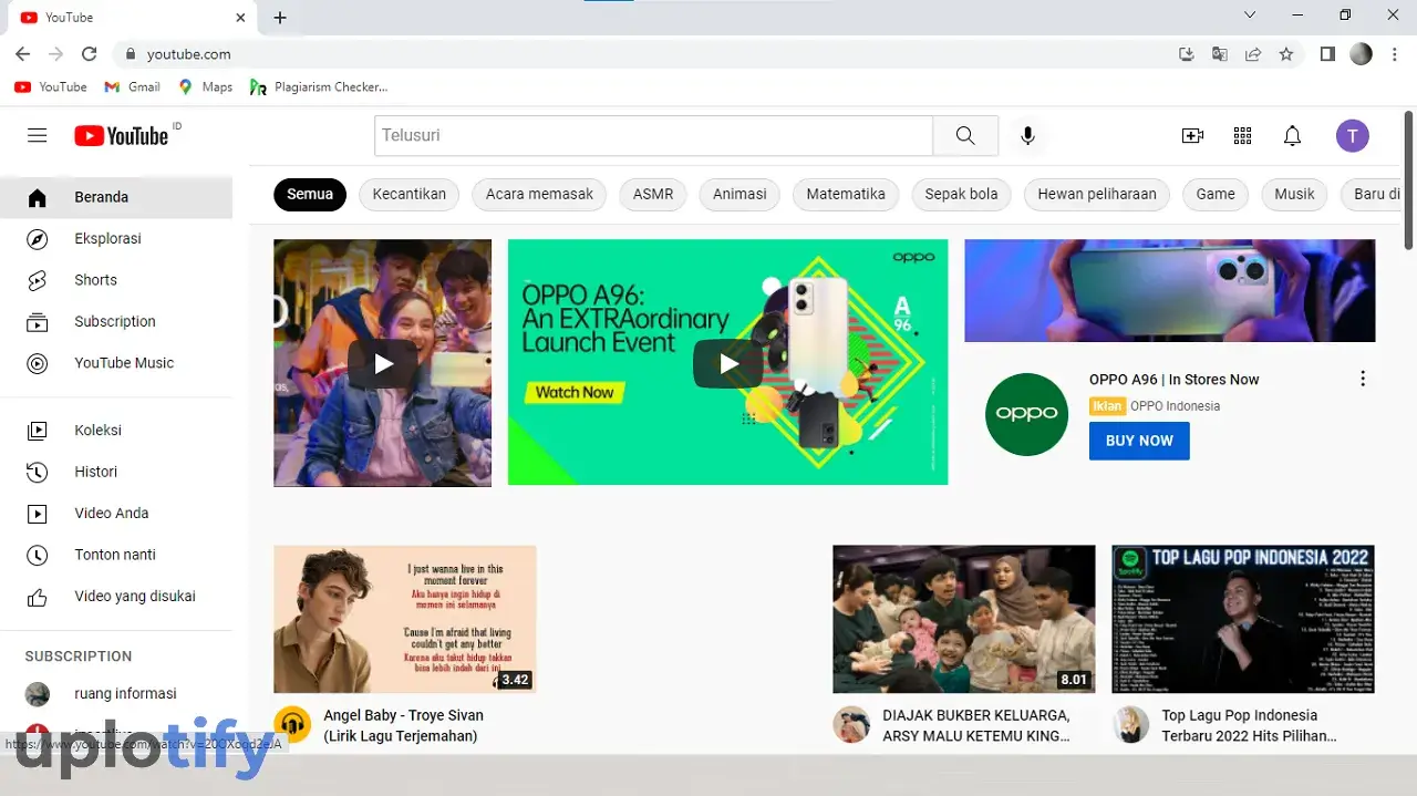 Tampilan Youtube Versi Desktop