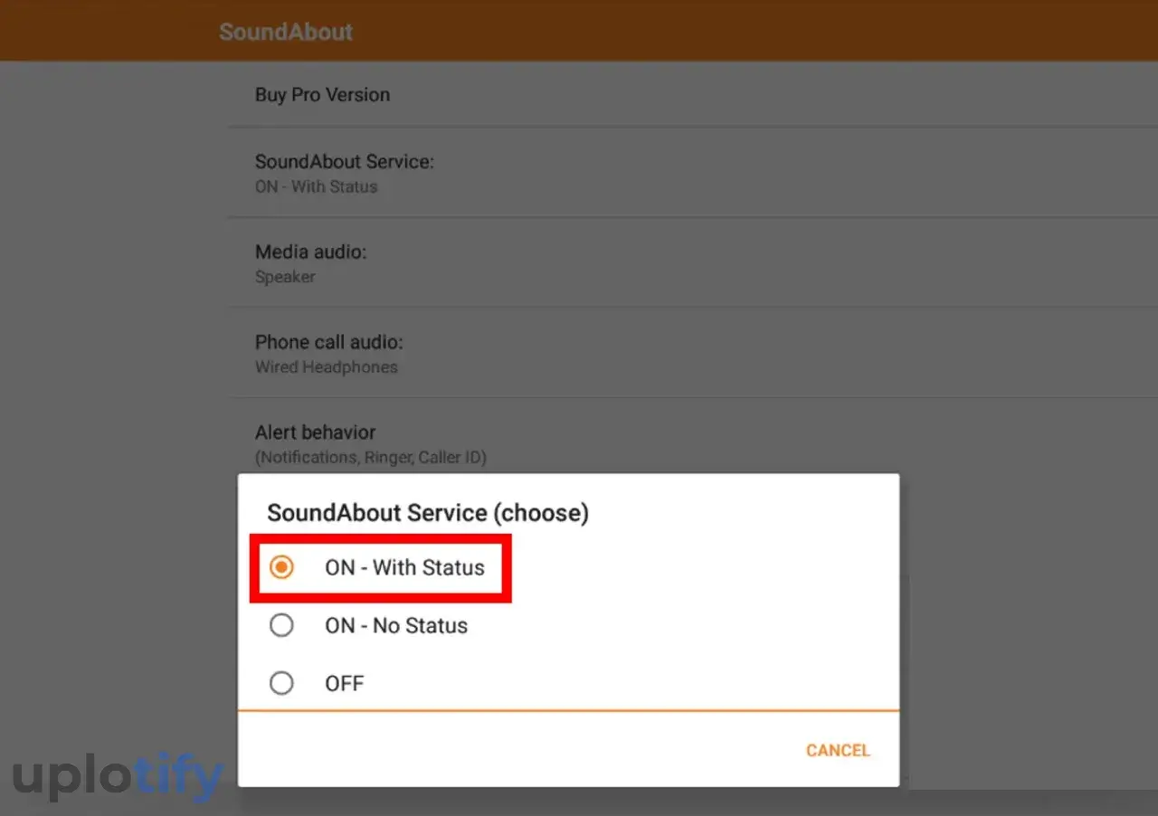 Ubah SoundAbout Service ke On With Status