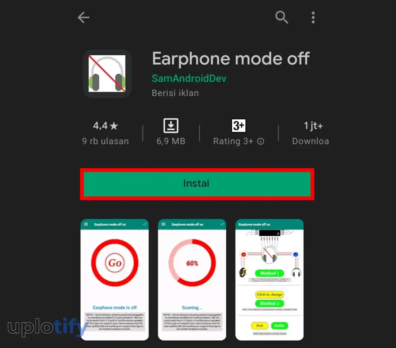 Install Aplikasi Earphone Mode Off