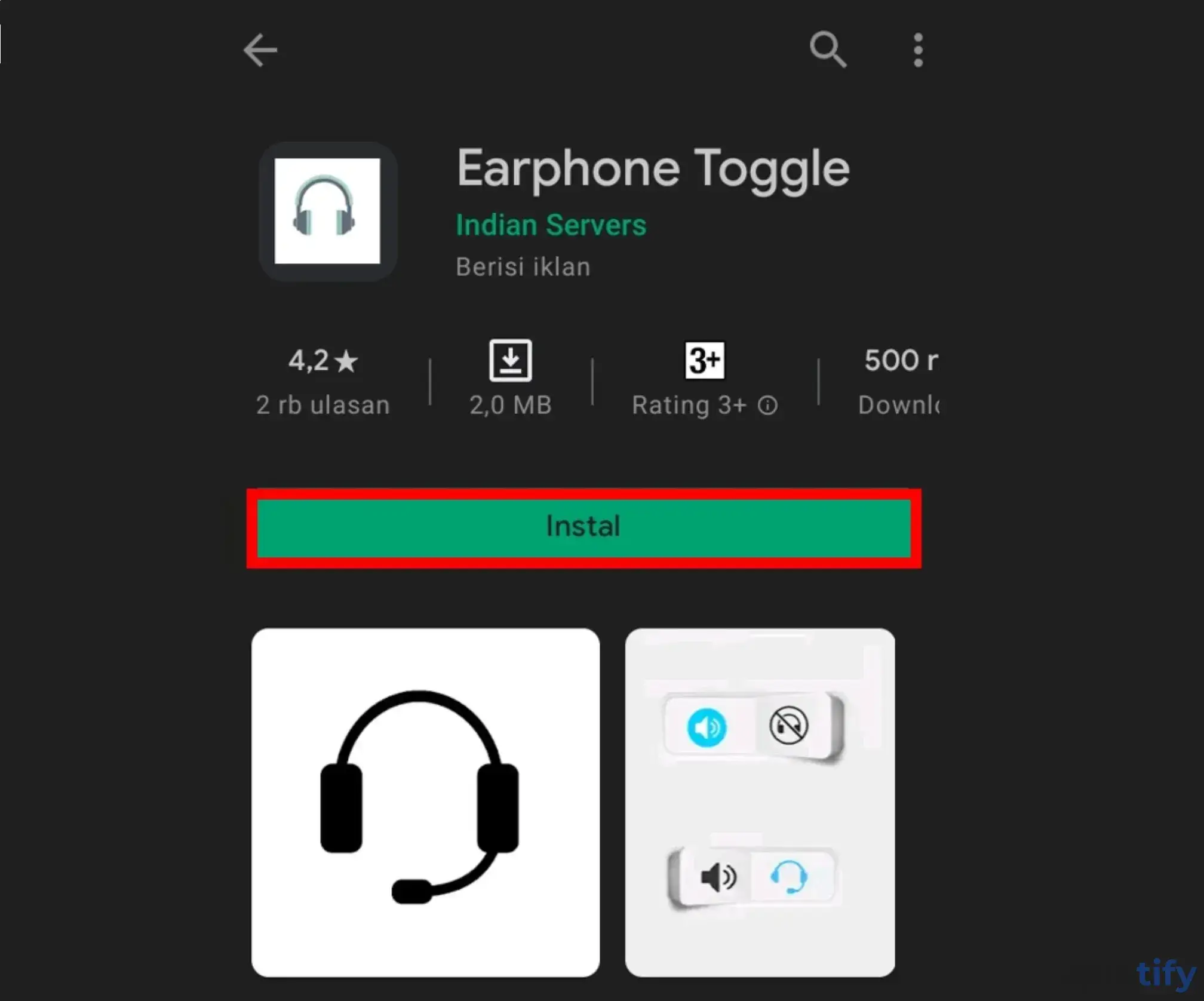 Pasang Earphone Toggle