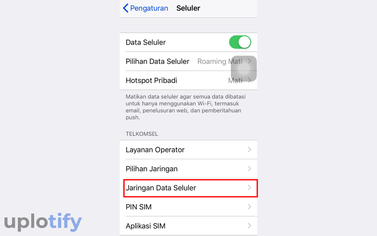 Buka Menu Jaringan Data Seluler