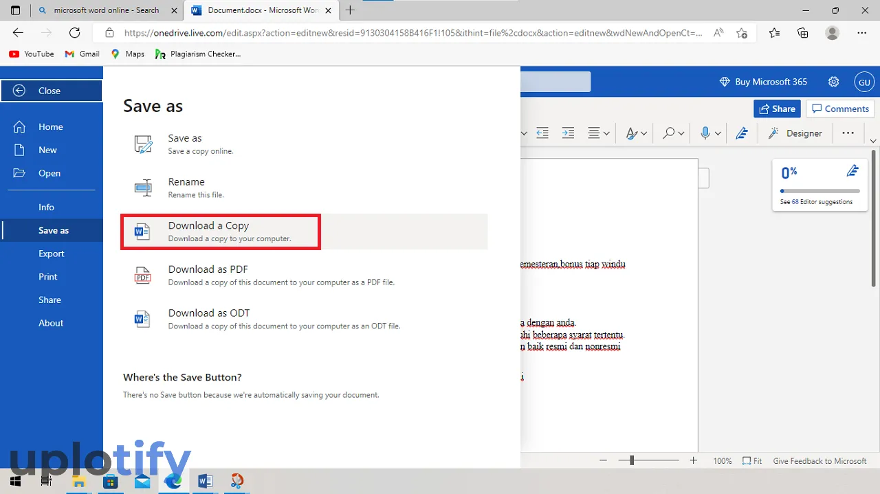 Opsi Download a Copy Word