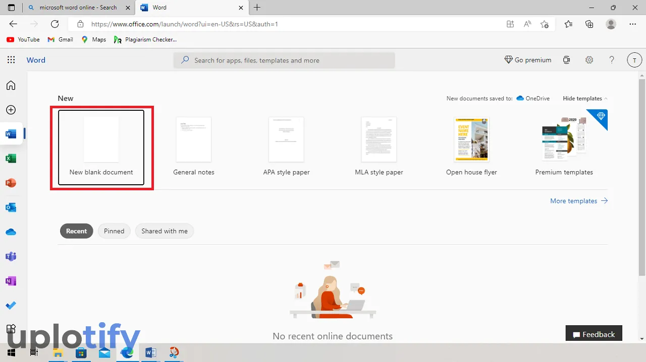 Menu New Blank Document di Word