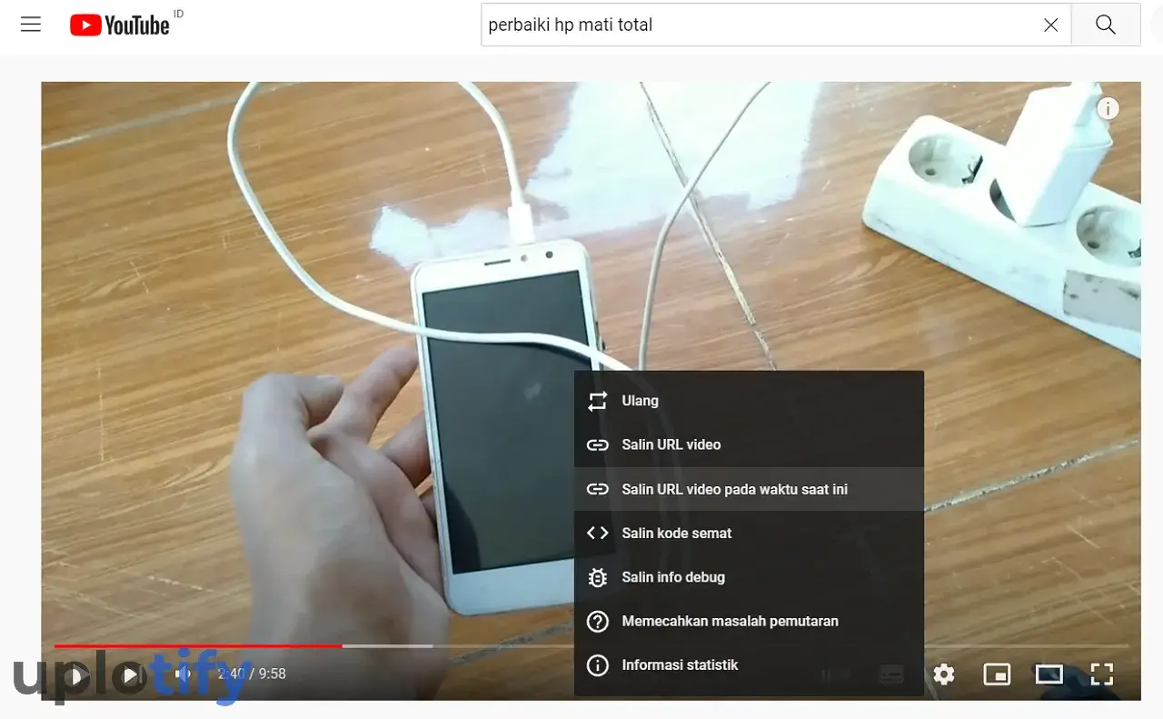 Menu Salin URL Video YouTube di Durasi Saat Ini