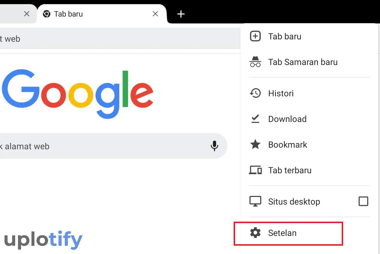 Menu Setelan di Chrome HP