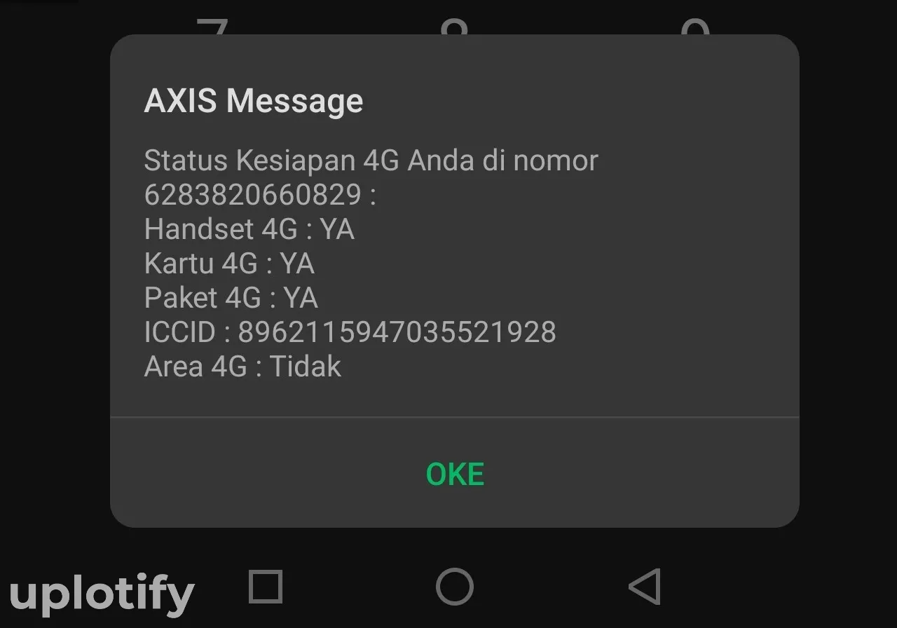 Contoh Informasi di Kartu Axis