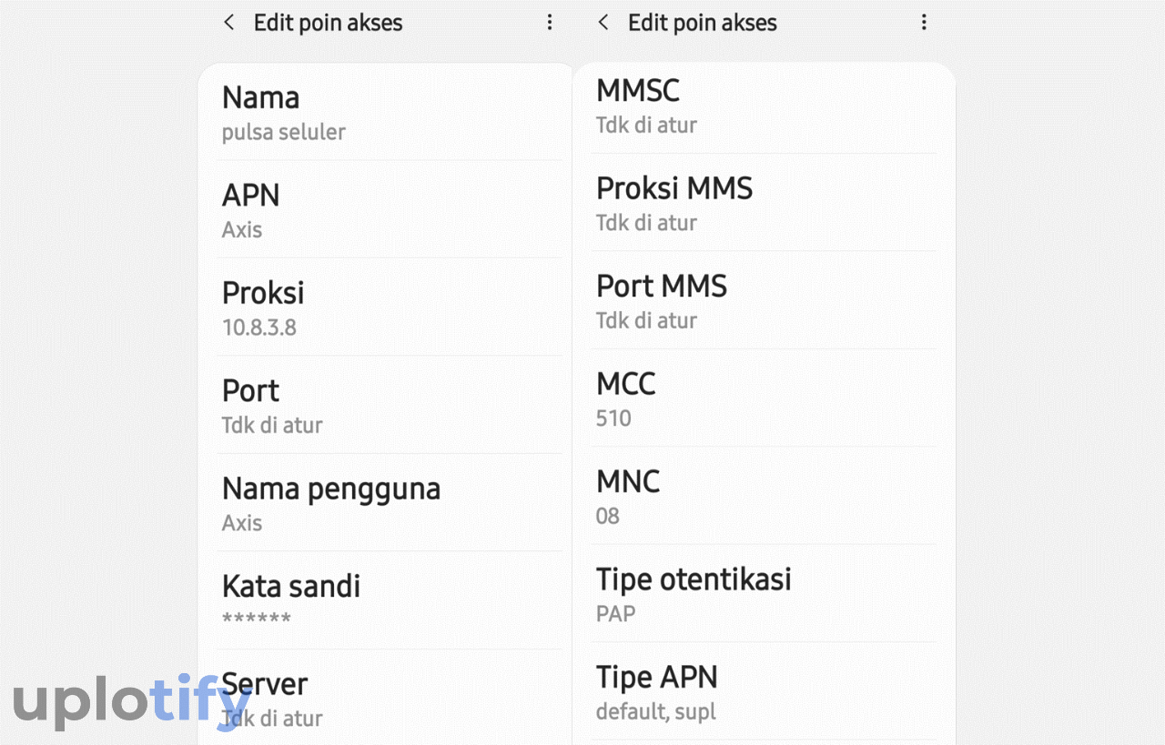 Setting APN Axis Android