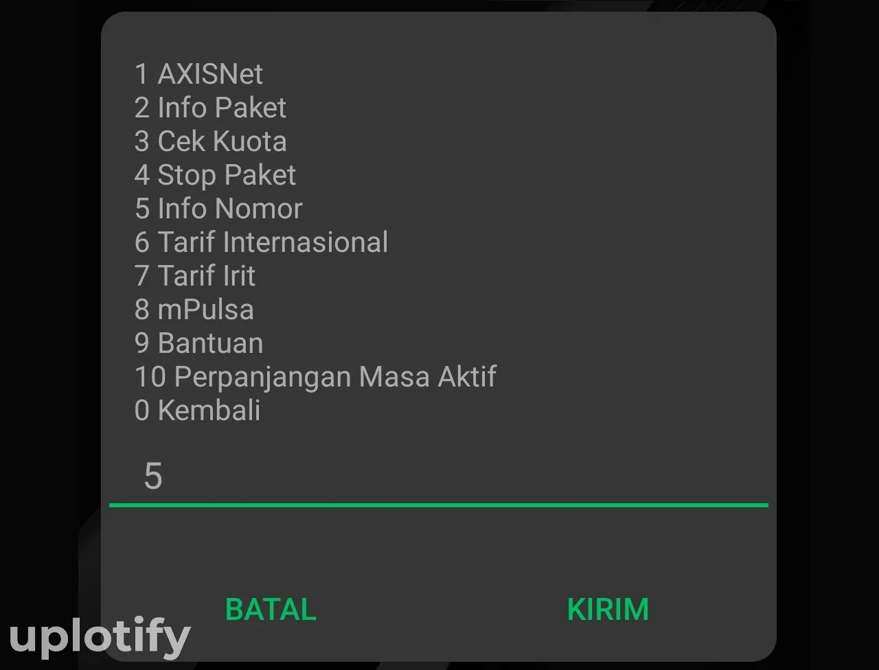 Opsi Cek Nomor Kartu Axis