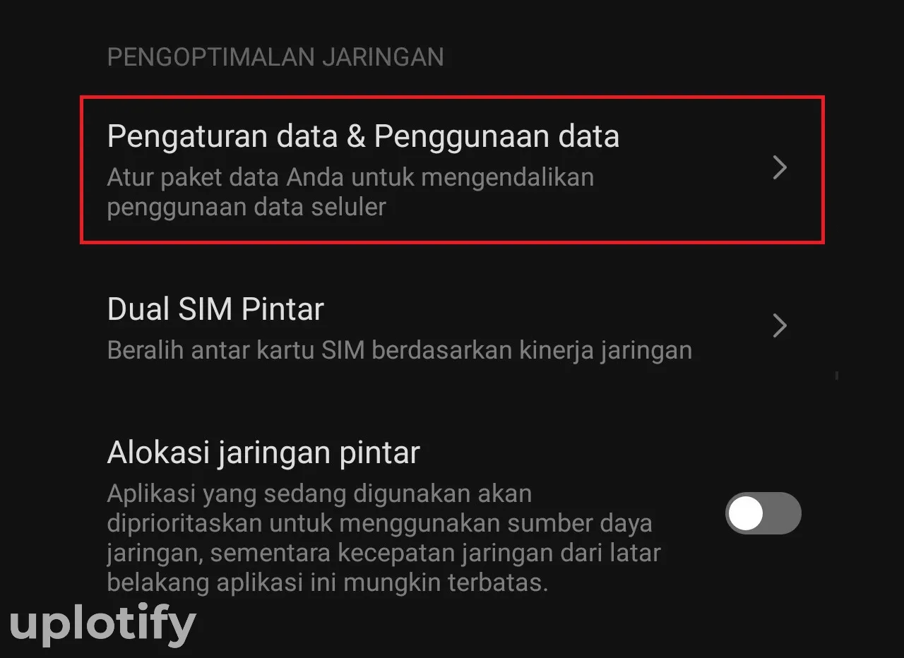 Pilih Menu Pengaturan dan Penggunaan Data