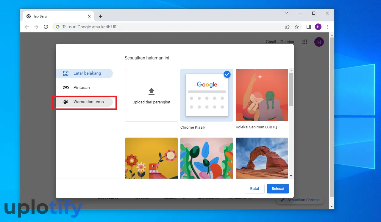 Opsi Warna dan Tema di Chrome