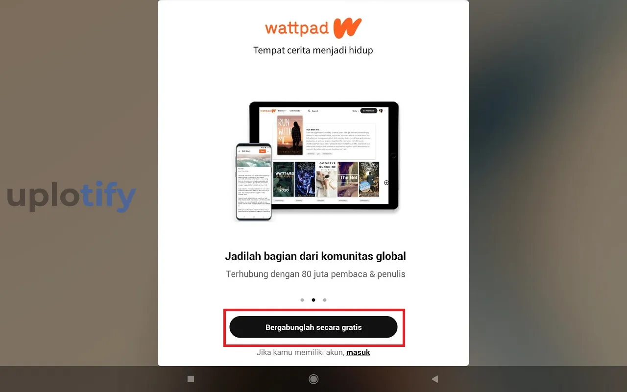 Menu Bergabung di Wattpad