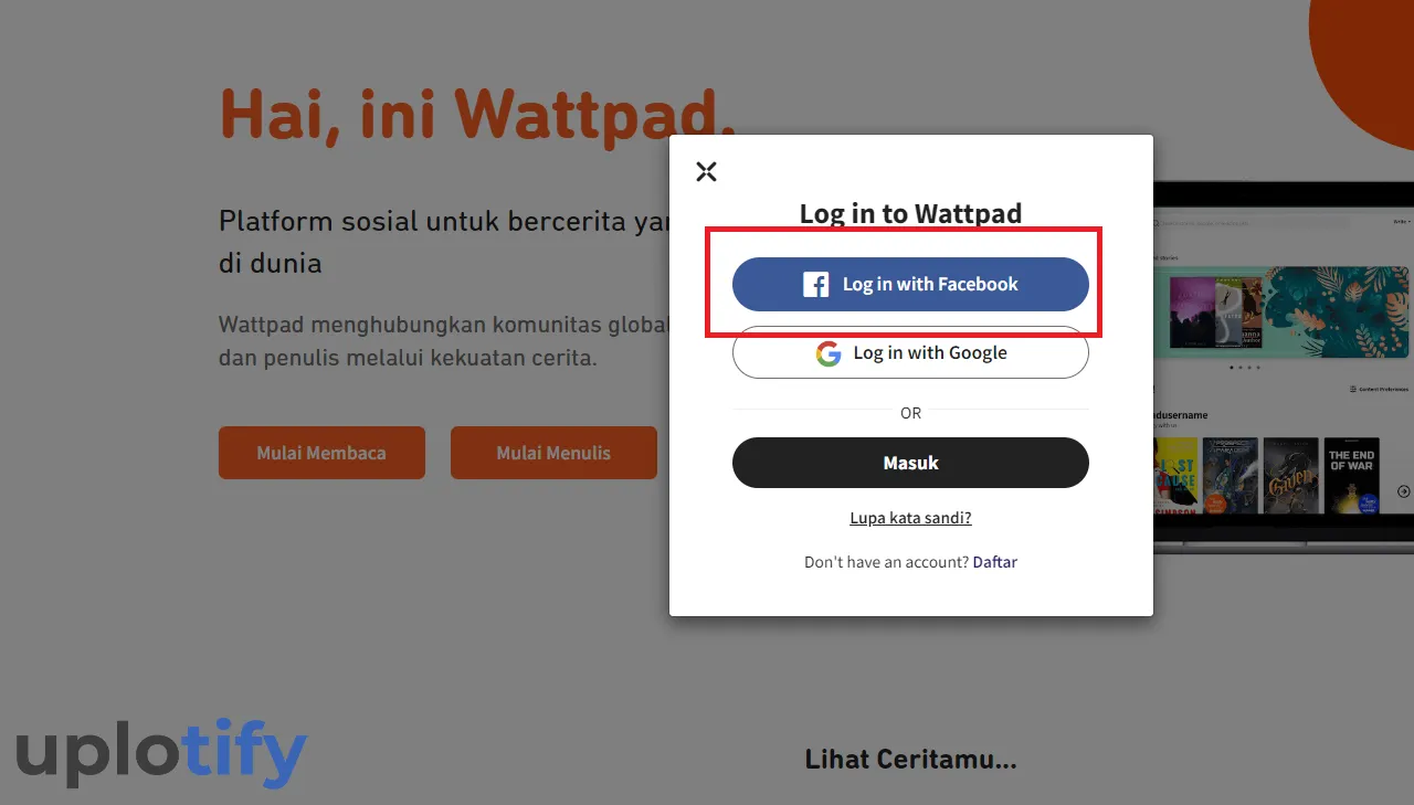 Login Via FB di Wattpad