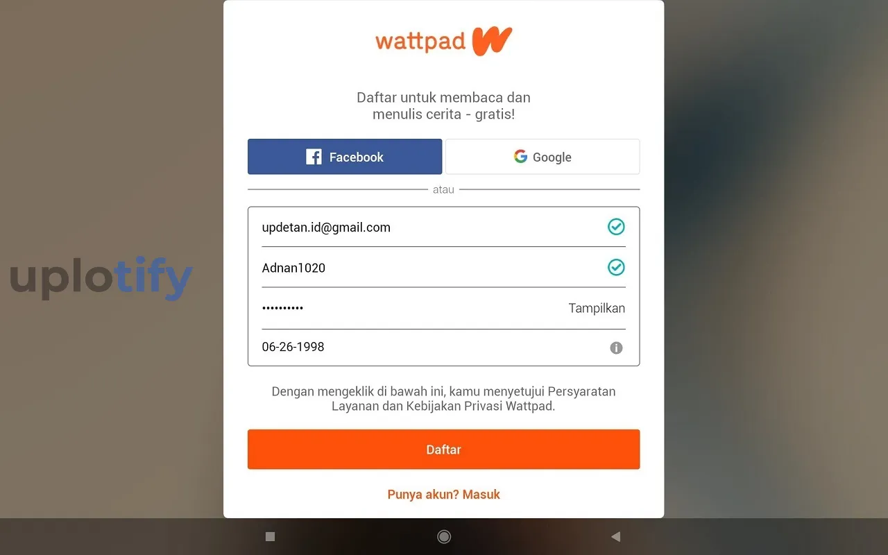 Isi Data di Wattpad dan Daftar