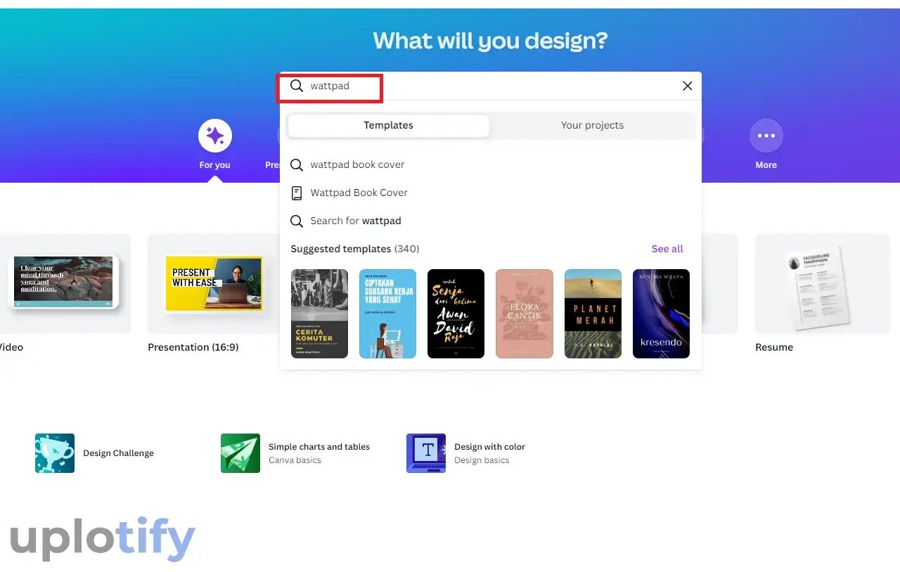 Ketik Wattpad di Menu Pencarian Canva