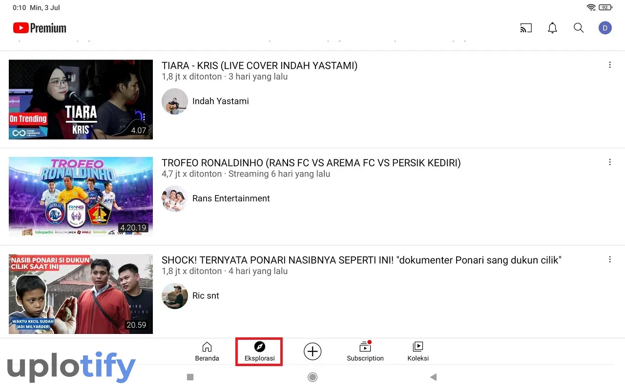 Eksplorasi Youtube HP