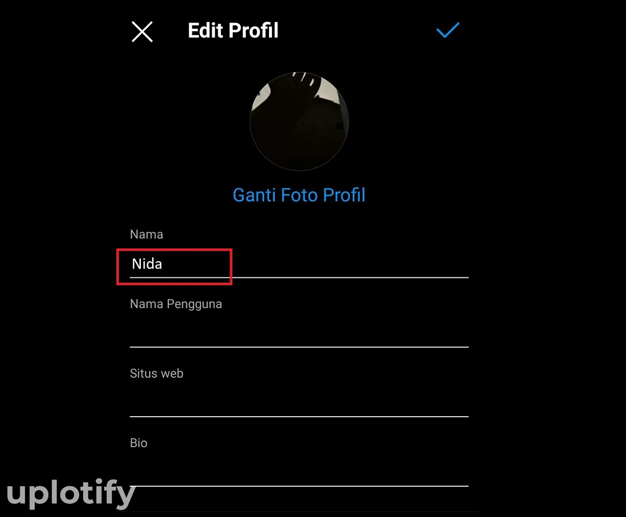 Menu untuk Ganti Nama Akun IG