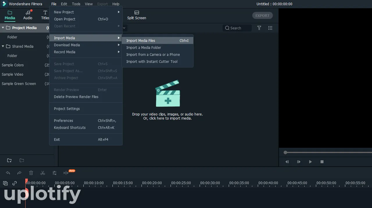 Menu Import Media di Filmora