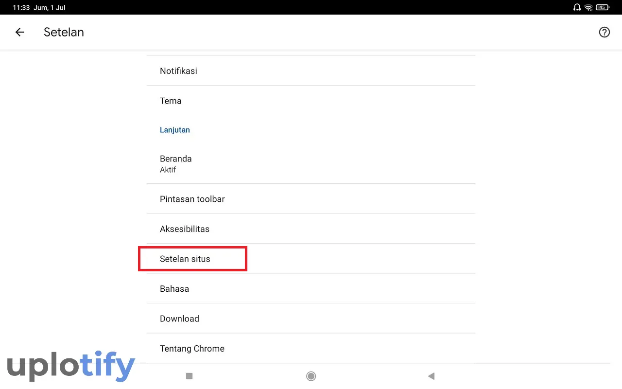 Menu Setelan Situs Chrome HP Android